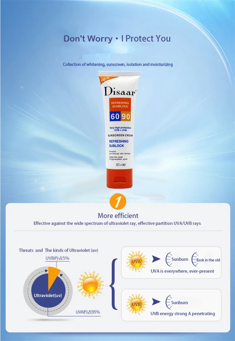 Disaar отбеливающий солнцезащитный крем SPF90PA++ увлажняющий отбеливающий крем для лица крем для тела лица SPF90 солнцезащитный крем 80 г