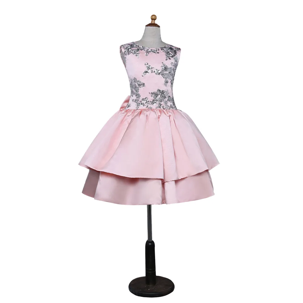 Розовые Платья с цветочным узором для девочек на свадьбу, бальное платье с рукавами-крылышками и блестками, платья для первого причастия для маленьких девочек