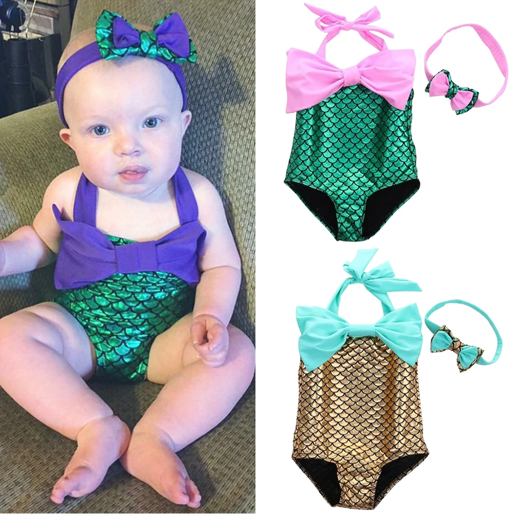 Beach Mermaid Thong Set Swimwear for Baby Girls Tight Swimsuit Kids