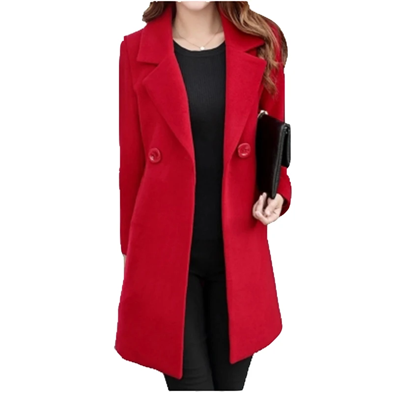 Kopen Winter Slim Groot Formaat Vrouwen Wollen Jas 2020 Nieuwe Casual Medium Lange Effen Kleur Lange Mouwen Vrouwen Wollen Jas S 4XL SES772