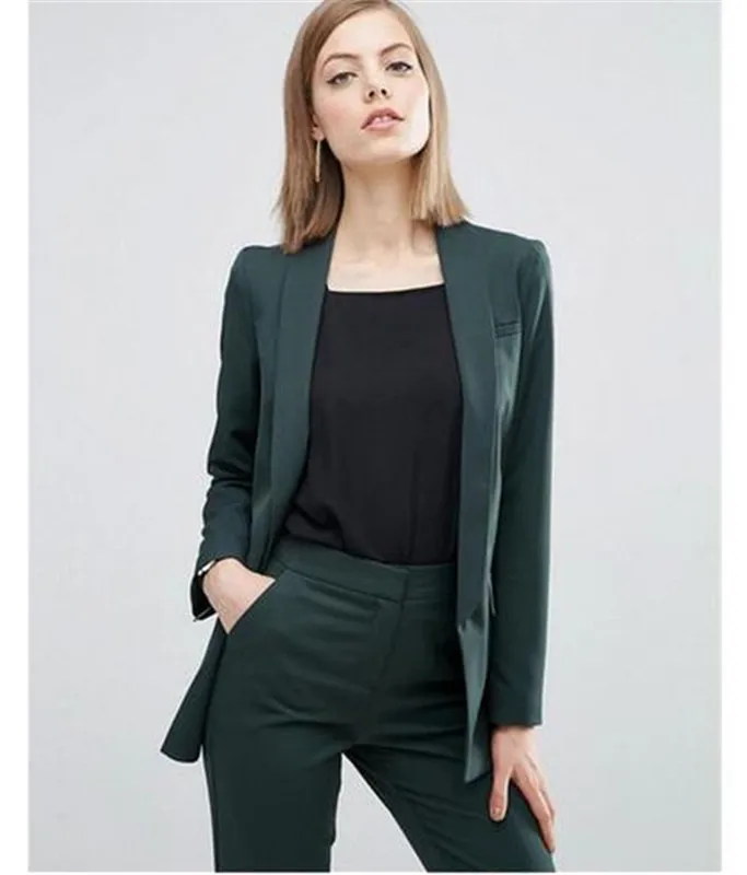 Ladies Blazer Pants Suit Long Sleeve Plus Size Green Ladies Pantsuit
