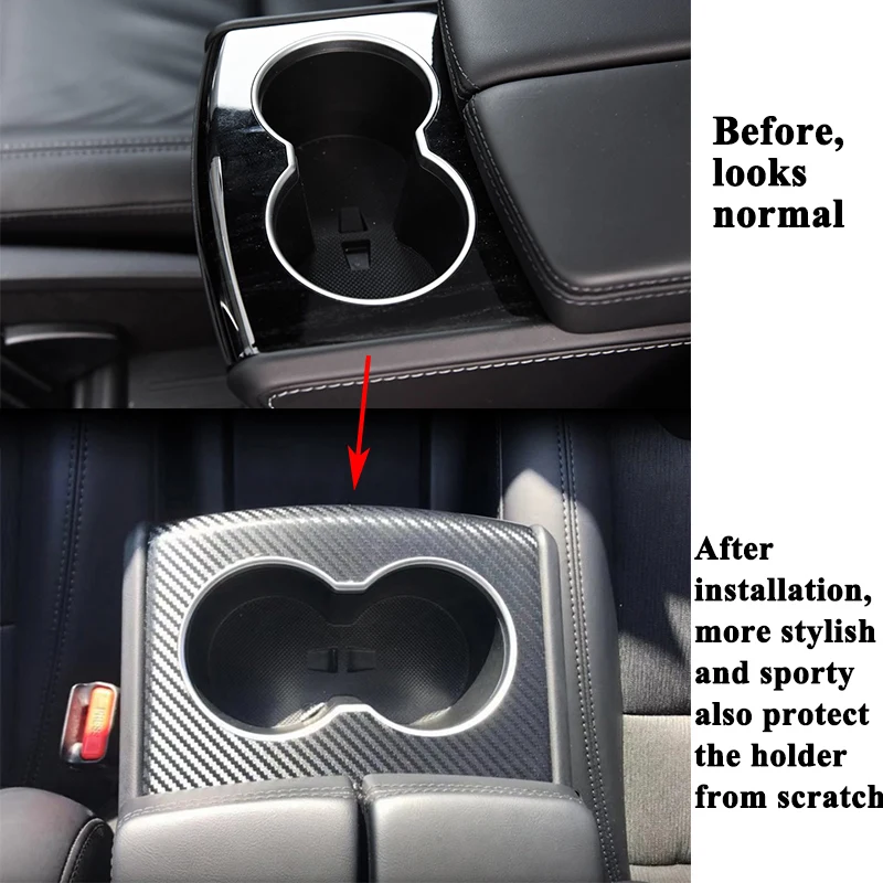SEEYULE Carbon Fiber Car Armrest Box Cup Bottle Holder Sticker Decoration Cover Styling Accessories for Tesla Model S Model X SEEYULE Carbon Fiber Car Armrest Box Cup Bottle Holder Sticker Decoration Cover Styling Accessories for Tesla Model S Model X
