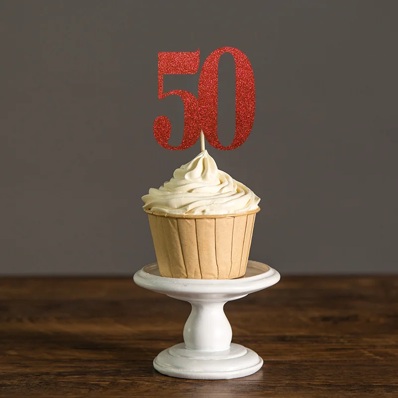 50 украшения на день рождения, 50 кексов, черный/Золотой/Серебряный Блеск 50-летие вечерние украшения для торта