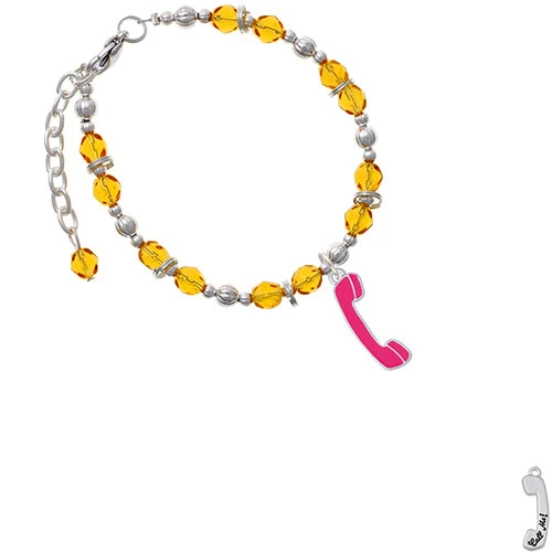 Hot Pink Telephone Yellow Beaded Bracelet
