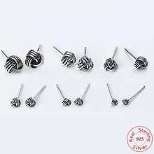 Новинка, настоящее 925 пробы, серебряные ювелирные изделия, крученая нить, любовь, узел, серьги-гвоздики, Tinny, бант, шар, женские 7 мм, 5 мм, 3 мм