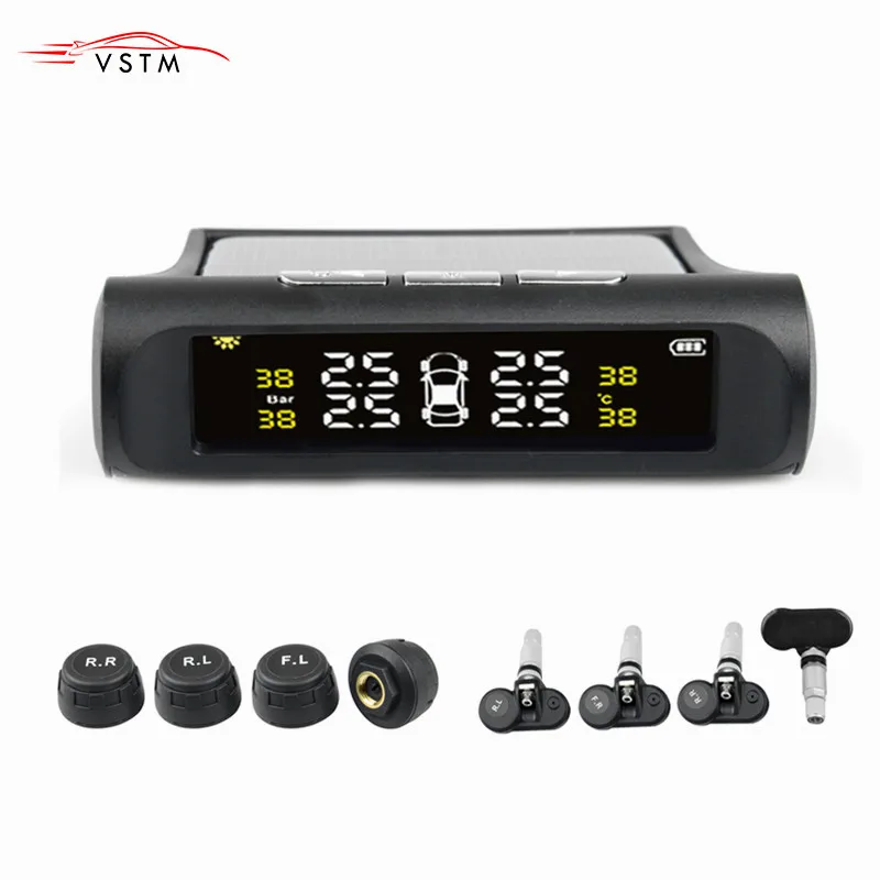 

TPMS Car Tyre Pressure Monitoring System With 4 Sensor Solar Power Digital LCD Display Auto Security Alarm Systems Tyre Pressure