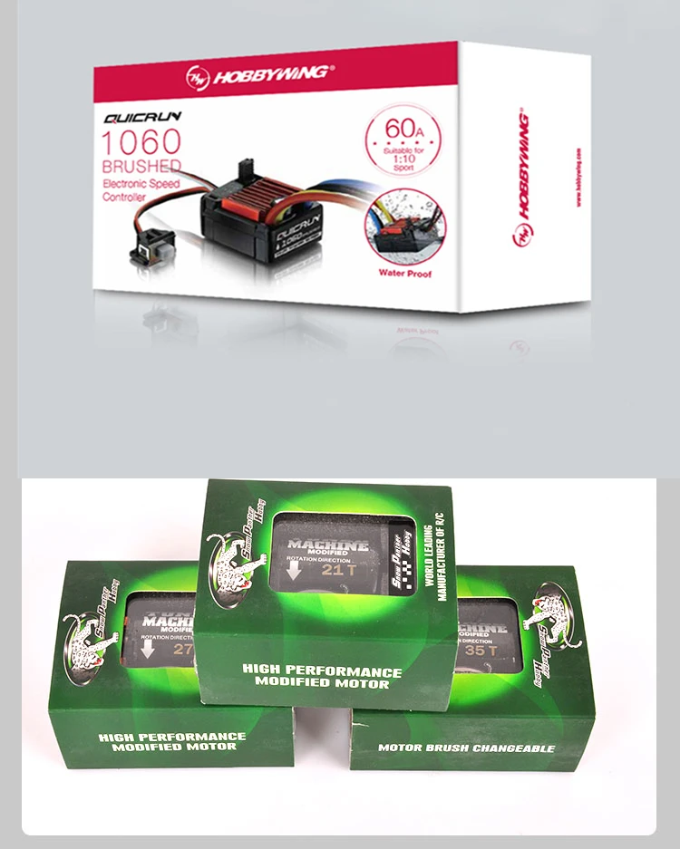 Pаспродажа Оригинальный щеточный электронный регулятор скорости Hobbywing QUICRUN 1060 60A ESC и Снежный Барс 540 мотор 35T 45T 55T электродвигателя с электронным регуля...