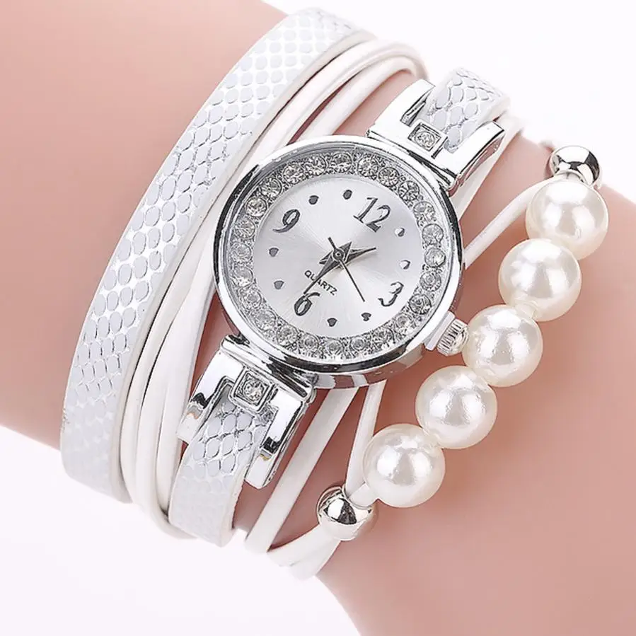 CCQ женские модные повседневные аналоговые кварцевые с крылом и стразами жемчужный браслет женские наручные часы лучший бренд класса люкс Reloj Mujer для женщин - Цвет: White