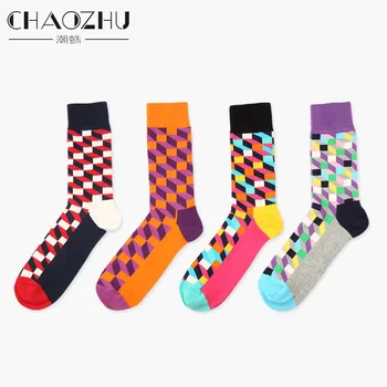 

6 colors British style Plaid socks Style men sock Pure Cotton women Men's Happy socks EUR36-43