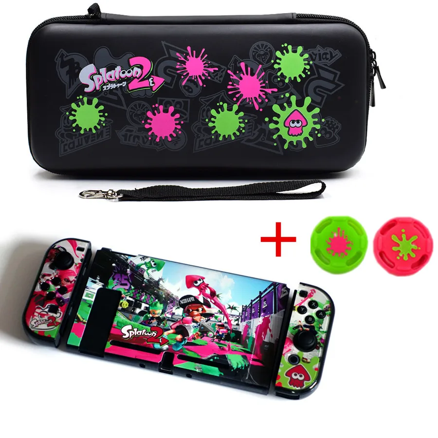 

4 in 1 Nintend Switch Bag with Colorful Pattern Hard Crystal Protective Cover Shell Case Kit for NS Nintend Switch+2 thumb girps