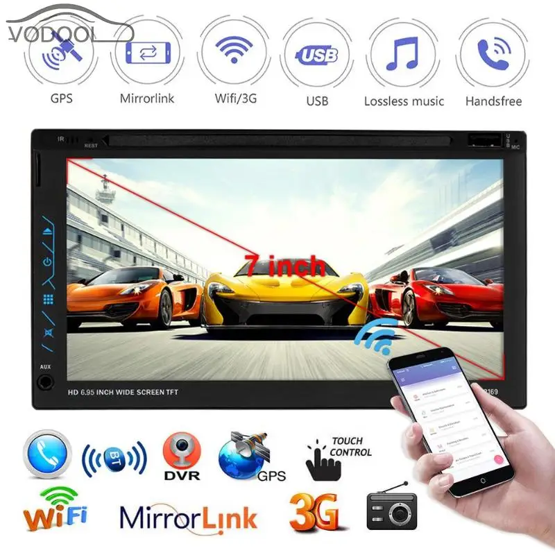 

6.95" 2 Din Touch Screen WiFi Bluetooth Android Car Stereo MP5 Player USB AUX FM Radio Autoradio GPS Navigator Sp. Mirror Link