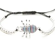 Золото Серебро Микро-паве cz кубический цирконий веревка отрегулированный браслет из медного бисера fhg64 паук, насекомое Шарм плетеные браслеты женские