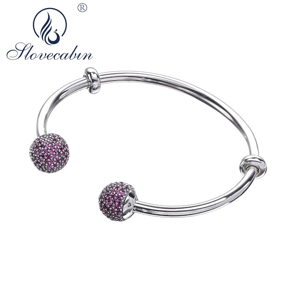 

Slovecabin 925 Sterling Silver Unique Moment Open Bangle Bracelet Pave Zircon CZ Four Color Caps Bracelets For Jewelry Making