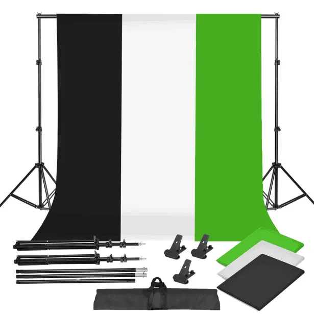 ZUOCHEN фото студия софтбокс белый черный зеленый экран фон светильник стенд зонтичное освещение комплект - Цвет: Backdrop Kit
