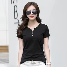 Женские футболки рубашки с коротким рукавом однотонные повседневные женские рубашки женские топы хлопковые женские футболки с v-образным вырезом футболки женские рубашки