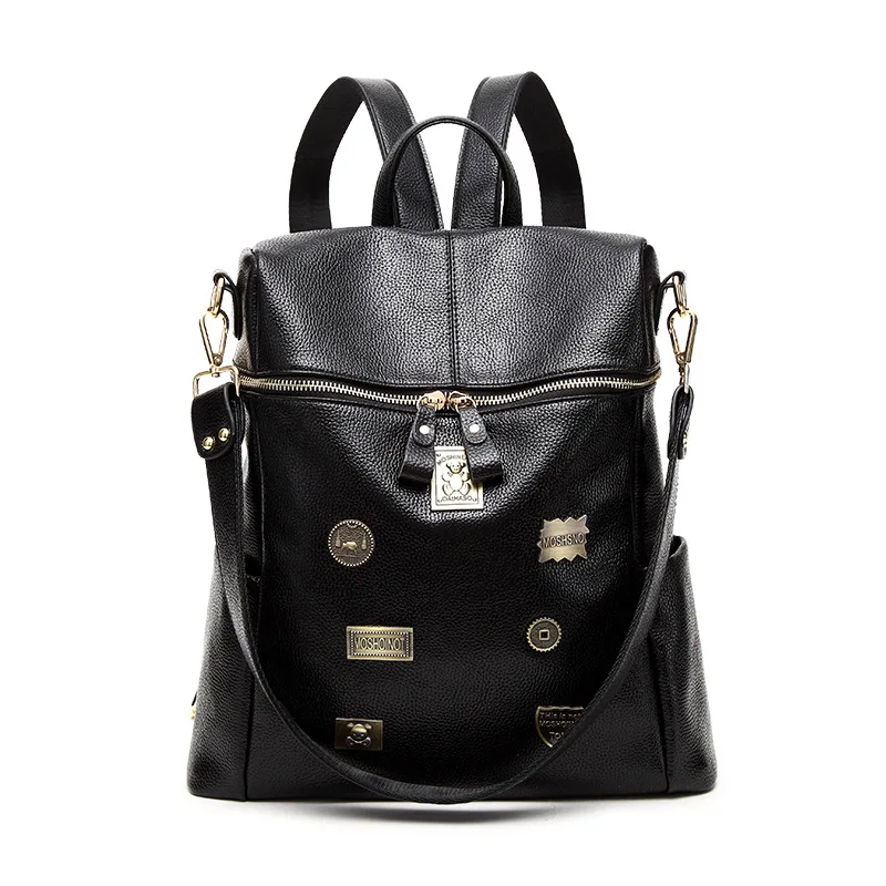 

Women Black Backpack High Quaility PU Leather Travel Bags Teenagers Girls Leisure Double Shoulder Female Bags Zipper Pockets