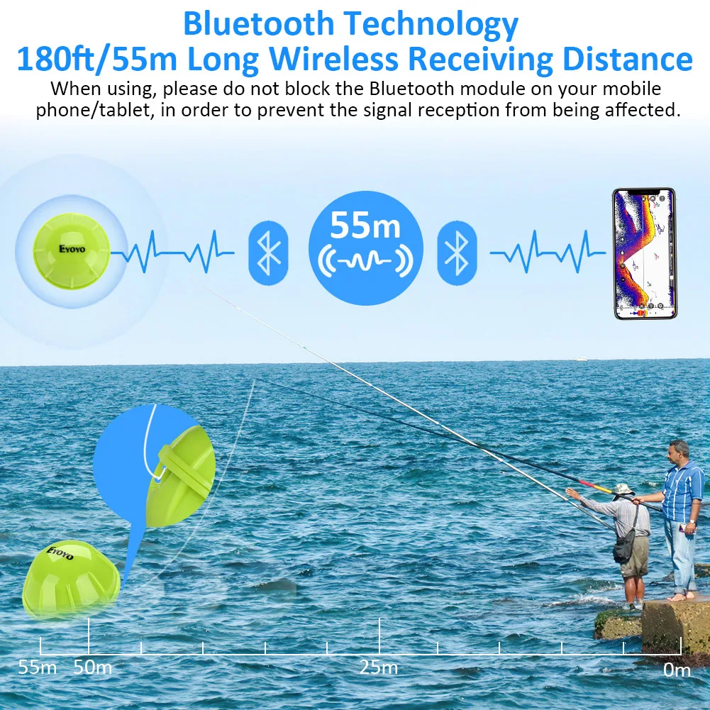 Eyoyo سماعة لاسلكية تعمل بالبلوتوث صياد السمك المحمولة سونار Fishfinder الذكية السونار لصيد الأسماك