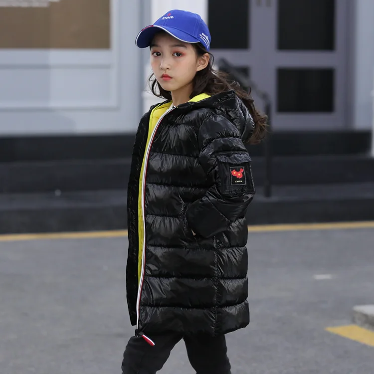 Sundae Angel Gilding Fabric Glossy Long Jacket Winter For Girls Hooded Warm Down Cotton Boys Outerwear Children's Parkas Coats