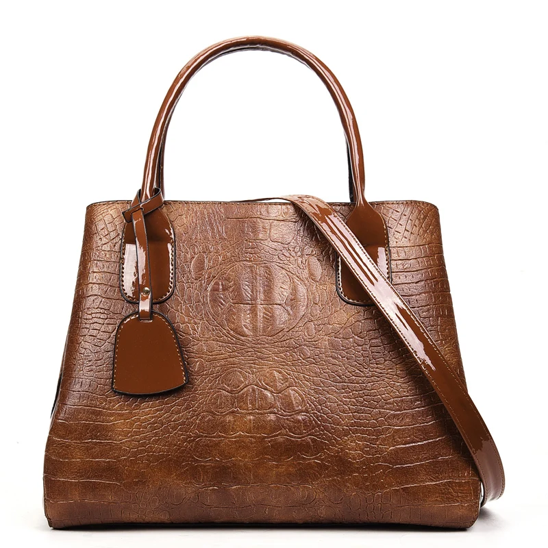 

Crocodile Pattern Women Tote Bag Fashion Designer Top Handle Handbag PU Leather 2019 Female Shoulder Bag with Pendant Sac a main