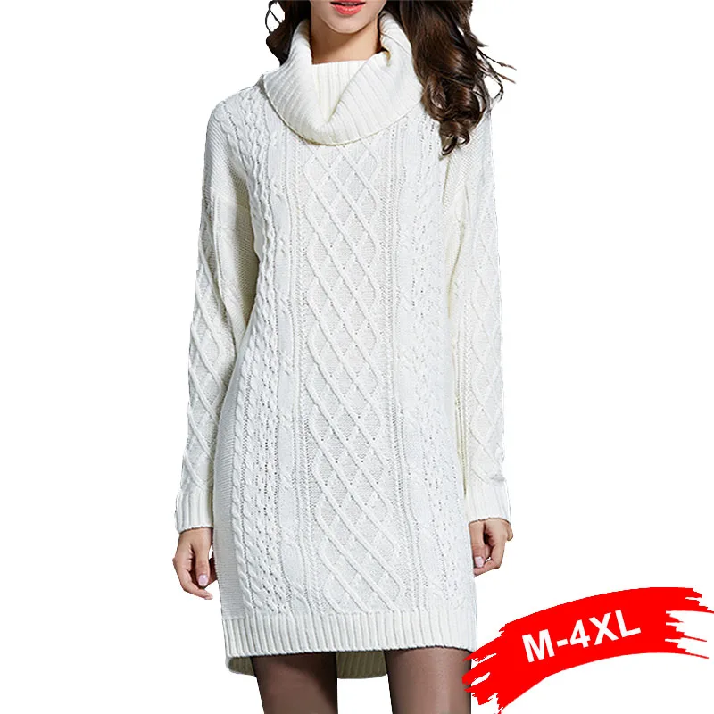 

Plus Size Turtleneck Knitted Winter Sweater 3XL 4XL Women Dress Sweaters Warm Thick Oversize Long Sleeve Casual Chi Tops