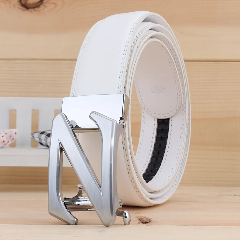 The new men&#39;s white leather belt gold Z classic automatic buckle belt-in Men&#39;s Belts from ...