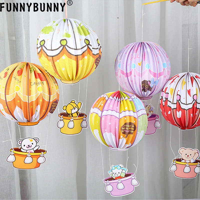 

FUNNYBUNNY Birthday party decoration cartoon hot air balloon portable paper lantern party dress up charm