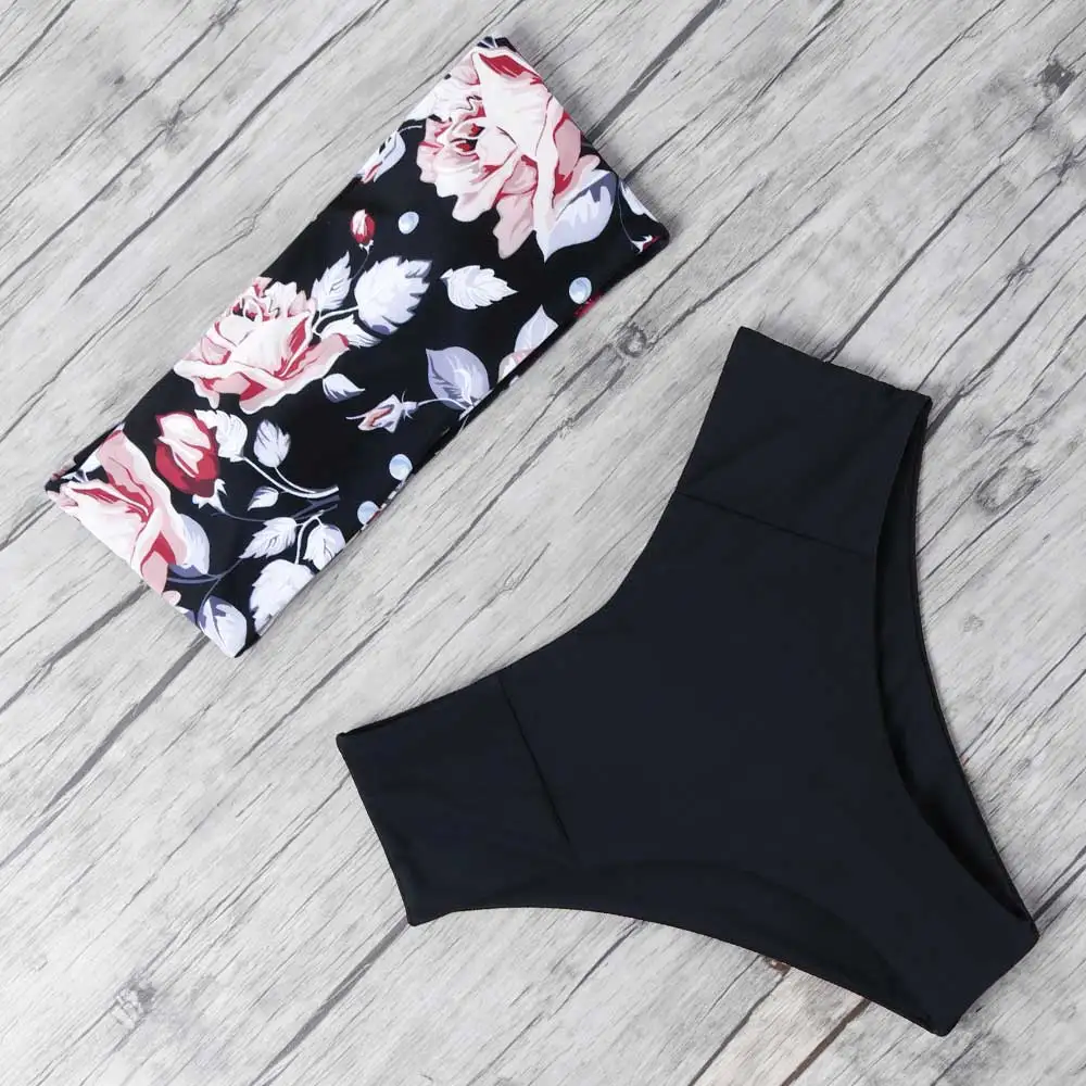 Online MOSHENGQI Sexy Floral Bikini Set 2019 Badeanzug Mujer Hohe Taille Badeanzug Schwarz Bademode Frauen Push Up Blatt Brasilianische biquini