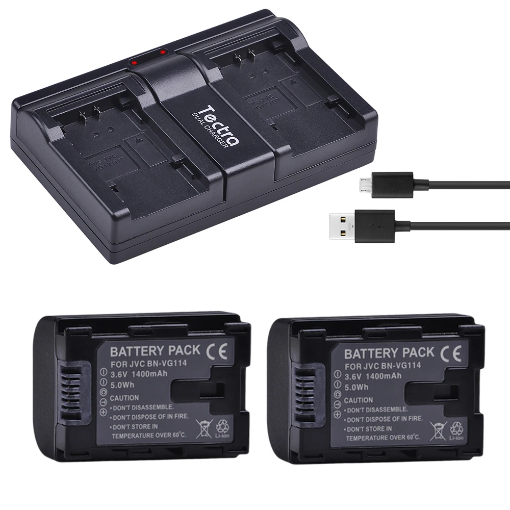 2PC BN VG114 BN VG114 Camera Battery + Dual USB Charger for JVC GZ E10