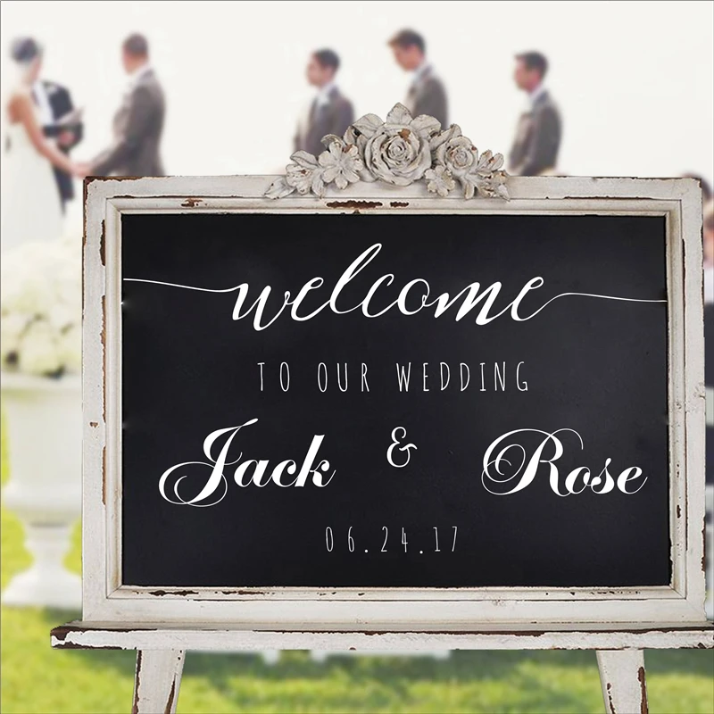 

Simple Personalized Wedding Welcome Sign Names and Date Decals Rustic Wood Wedding Decor Custom Vinyl Stickers for Weddings