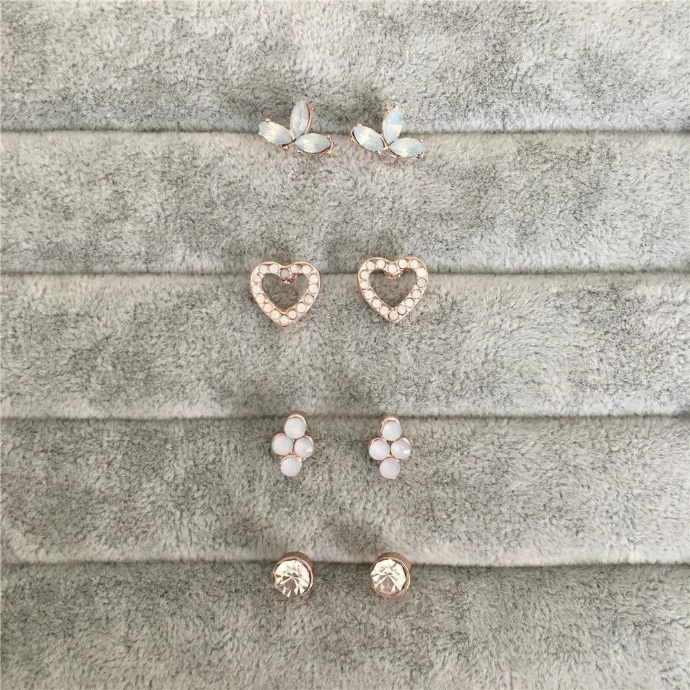 

Trendy heart leaf clear stone shape small stud earring pack for women