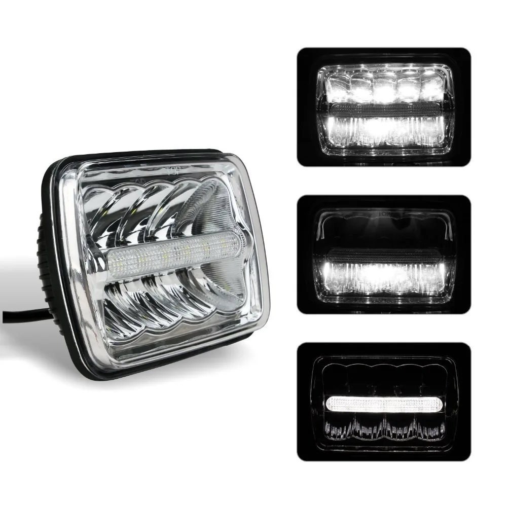 Square LED Headlight 7x6 5x7 Chrome Sealed Beam Replacement Daymaker Motorcycle 7 inch Headlight DRL For Jeep Cherokee XJ YJ MJ (14)