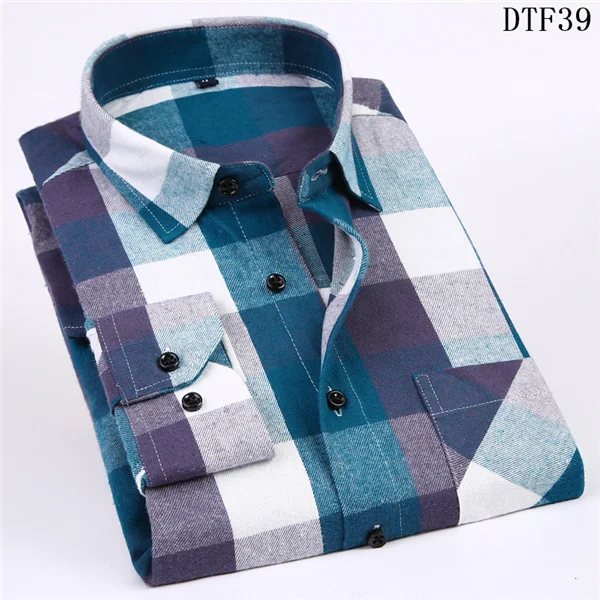 Мужская Фланелевая рубашка в клетку с длинным рукавом из хлопка, Весенняя Праздничная Осенняя мягкая удобная мужская рубашка в стиле ретро, повседневная одежда - Цвет: DTF39