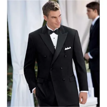 

(Jackets+Pants) Black Double Breasted Custome Homme terno masculino Mens Suits 2017 Terno Slim Fit Fashion men Suit Blazer 2017
