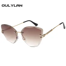 Oulylan, женские солнцезащитные очки без оправы, фирменный дизайн, солнцезащитные очки «кошачий глаз», градиентные линзы, женские металлические очки UV400