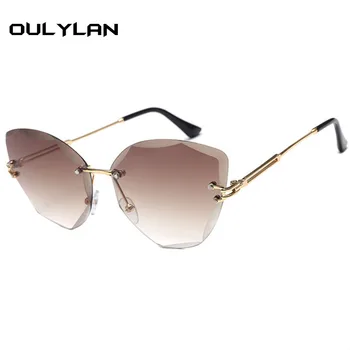 

Oulylan Rimless Sunglasses Women Brand Designer Cat Eye Sun Glasses Gradient Shades Cutting Lens Ladies Metal Eyeglasses UV400