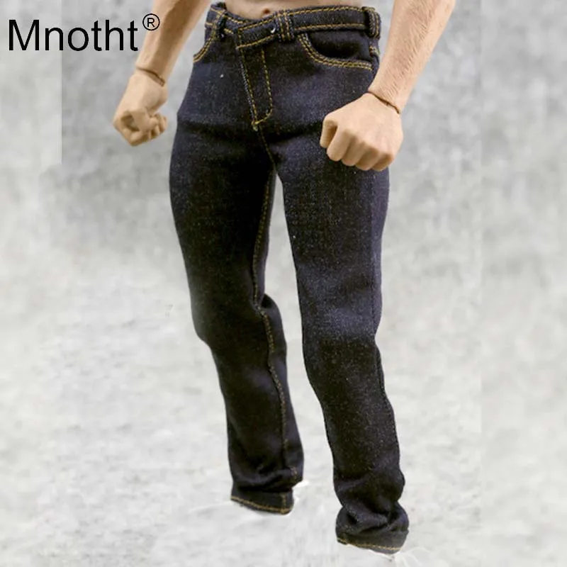 Mnotht 1/6 Scale Black/Blue Pencil Pants Model Slim Jeans trousers For