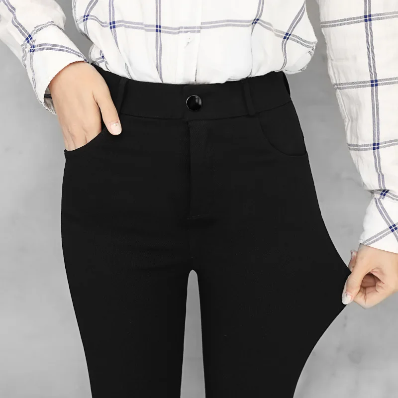 Новые дикие черные облегающие зауженные брюки женские джинсовые брюки с высокой талией Прямые брюки на молнии обычные брюки женские элегантные укороченные брюки