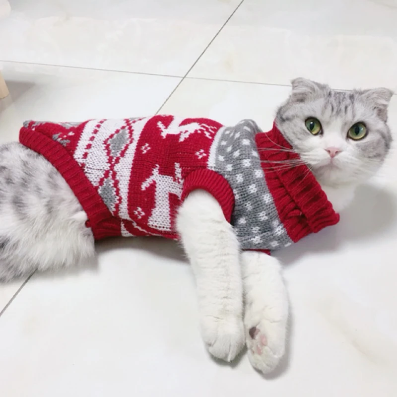 Ciervo para Perro Gato Ropa de Invierno cálido Snaked cat Jersey de Navidad para Mascotas Nariz 