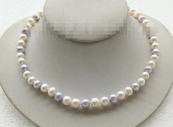 

Free Shipping >>>>>17" 9mm round white light blue Multicolor freshwater pearls necklace j9415