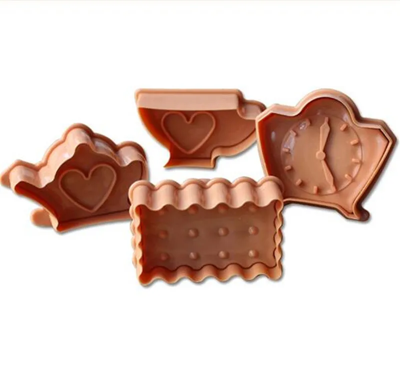 

4Pcs Teapot Pattern Plastic Baking Mold,Kitchen Stamp Biscuit Cookie Cutter Pastry,Plunger Die Fondant Cake Decorating Tools