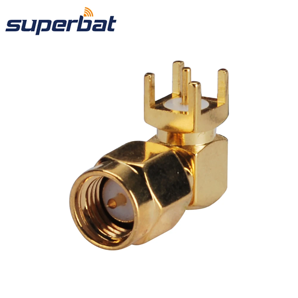 Superbat SMA вилка правый угол через отверстие крепление на печатную плату пайкой RF