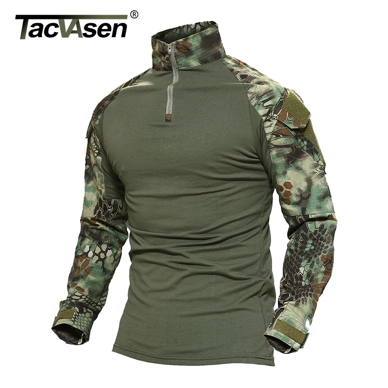 TACVASEN Python Camouflage Male T shirts Army Combat Tactical T Shirt