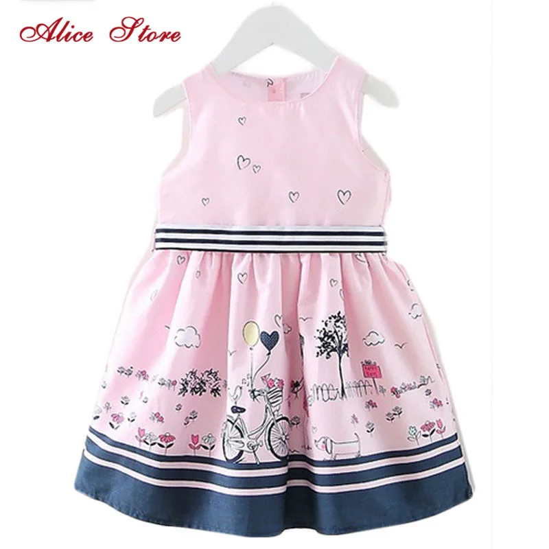 

Alice 2018 Girls Dresses Children's Clothing Carts Cycling Flowers Cotton Dresses Sleeveless Vest Dress Princess Pink C1