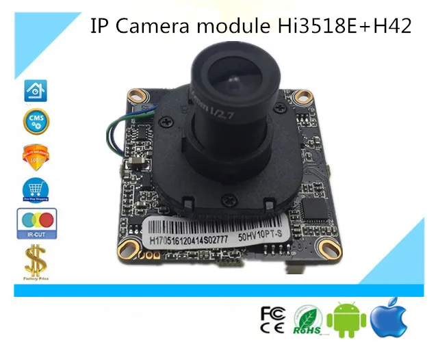 

CCTV IP Camera module Hi3518E+H42 with Lens focused and IR-CUT 1.0MP 720P 1280*720 IRC ONVIF P2P two Way Audio CCTV