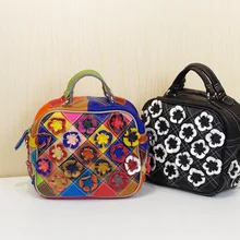 2016 echte Echtem Leder Farbstoffgleichen Blume Plaid bunten Portable Schulter kreuzkörper frauen Rindsleder handtasche