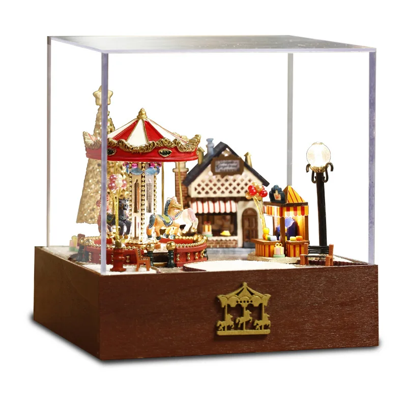 

DIY Carousel Music Box Handmade Unusual Christmas Gift Boxes Musical Wood Carousel Home Accessories Carousel Party Decorations