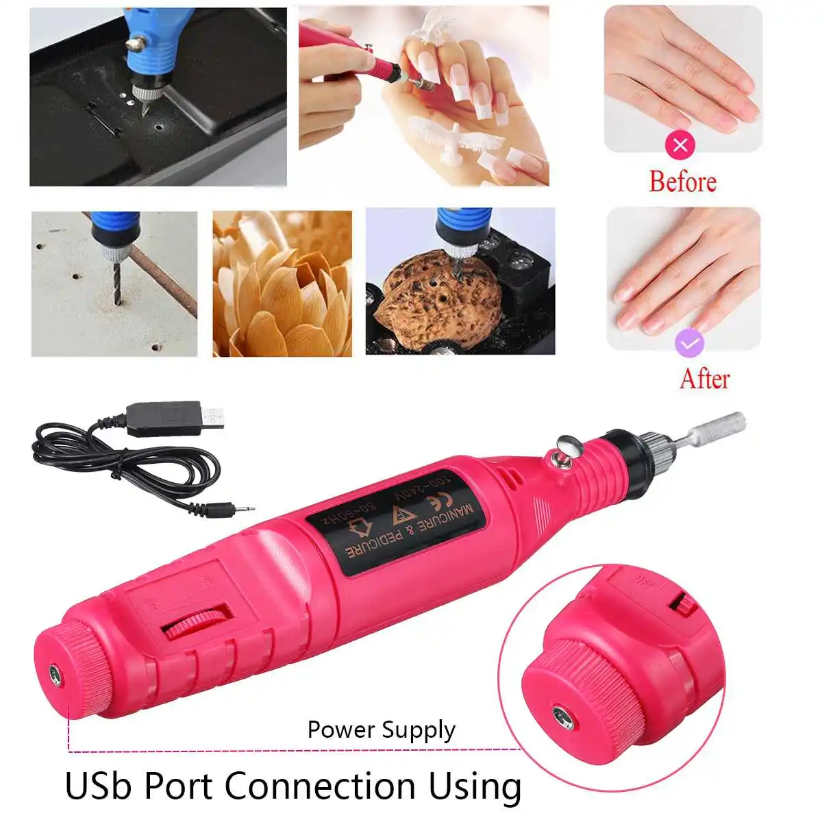 DIY ногтей расчёски для волос или деревянные рабочие вырезка Mini USB Электрический гравировальная шлифовальная машина дрель для аппаратного маникюра набор педикюр Маникюр Файл машина