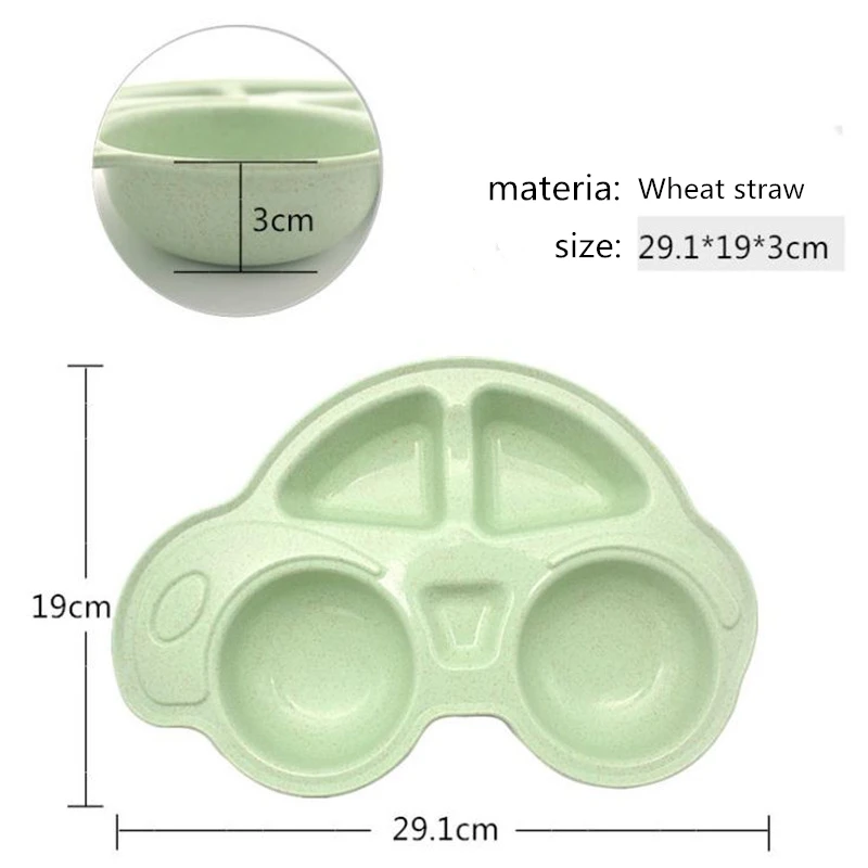 Детские бамбуковые тарелки, Детская тарелка с мультяшным автомобилем, Детская столовая утварь для кормления, пшеничная соломенная посуда для малышей, Детские тарелки