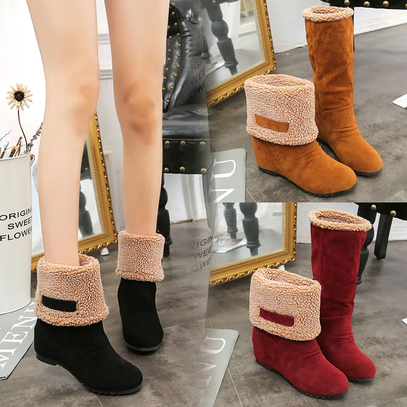 

Hot Increased Women Shoes Boots Winter Warm Snow Boots Women Botas Middle Tube Flock Ladies Winter Shoes Women Black Two Wear