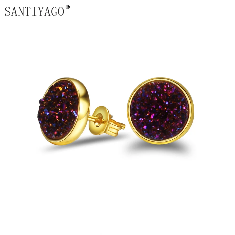 

Natural Stone Stud Earrings 10 Colors Choose Gold Plating Cute Earrings Stud Gift Wedding Engagement Jewelry Earrings